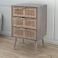 Cae 28 Inch Dresser Chest, 3 Drawers, Pine Wood, Rattan Panels, Dark Gray By Casagear Home