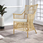 23 Inch Rattan Dining Armchair White Fabric Padded Seat Natural Brown By Casagear Home BM284802