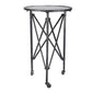 27 Inch Side Table Round Metal Body Glass Tabletop 3 Wheels Silver By Casagear Home BM284813