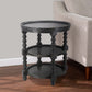 Jake 25 Inch 3 Tier Side Table, Fir Wood, 2 Woven Wicker Shelves, Black By Casagear Home