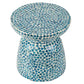 Ivy 16 Inch Round End Side Table Bamboo Platform Mosaic Blue White By Casagear Home BM284817