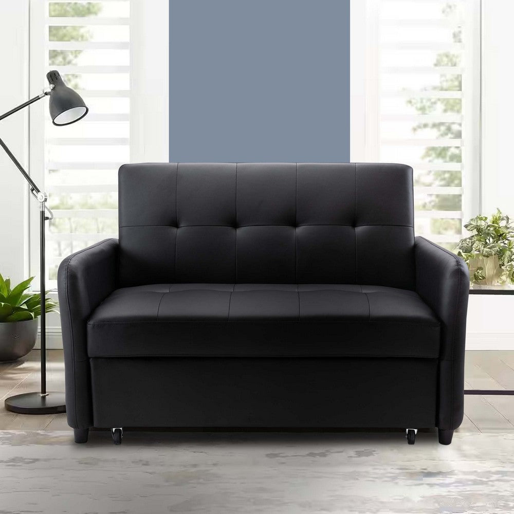 Duo 52 Inch Convertible Sleeper Loveseat, USB Ports, Reclining, Black By Casagear Home