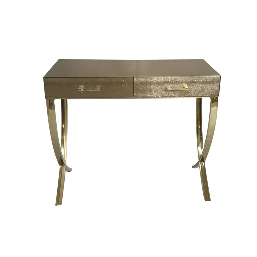 39 Inch Sofa Console Table 2 Drawers Vegan Faux Leather Champagne Gold By Casagear Home BM284909