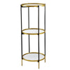 Ara 39 Inch Round 3 Tier Shelf Metal Mirrored Glass Shelves Black Gold By Casagear Home BM284919