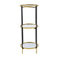 Ara 39 Inch Round 3 Tier Shelf, Metal, Mirrored Glass Shelves, Black, Gold By Casagear Home