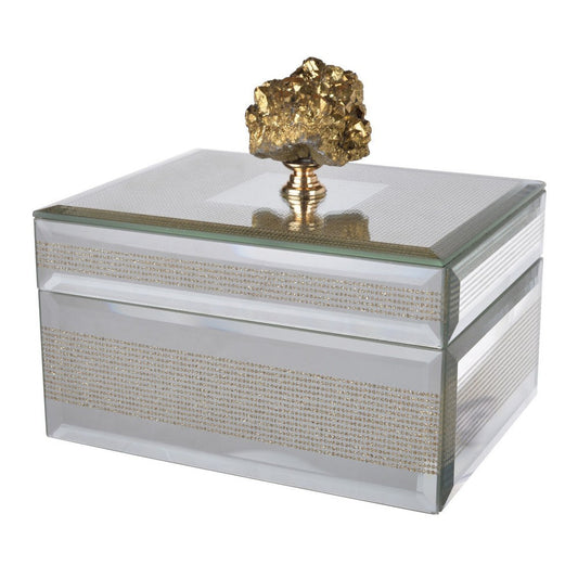 Eve 6 Inch Decorative Accessory Box, Elegant, Mirrored, Stone Accent Chrome By Casagear Home