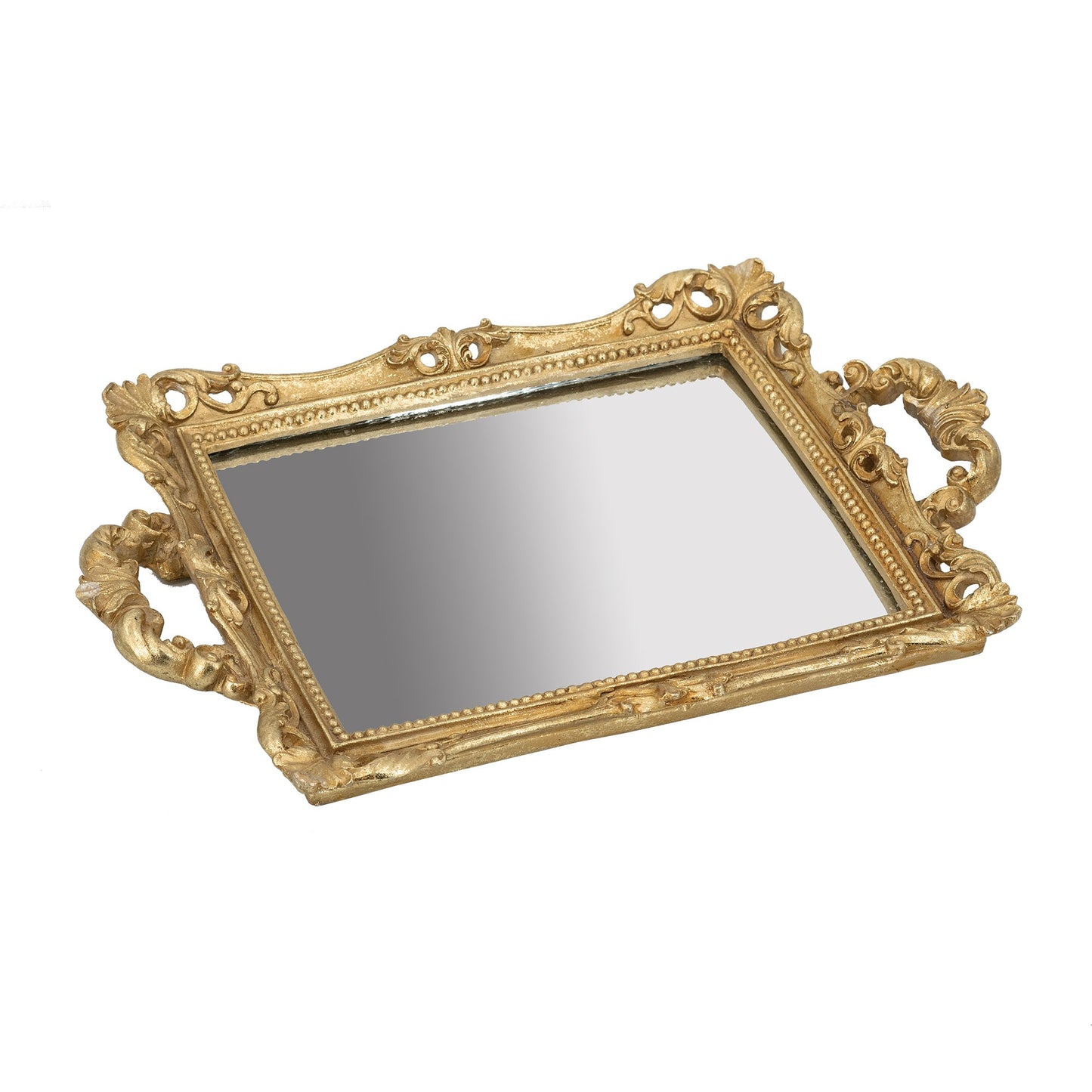 16 Inch Serving Tray Decorative Mirrored Bottom Carved Gold Frame By Casagear Home BM285017