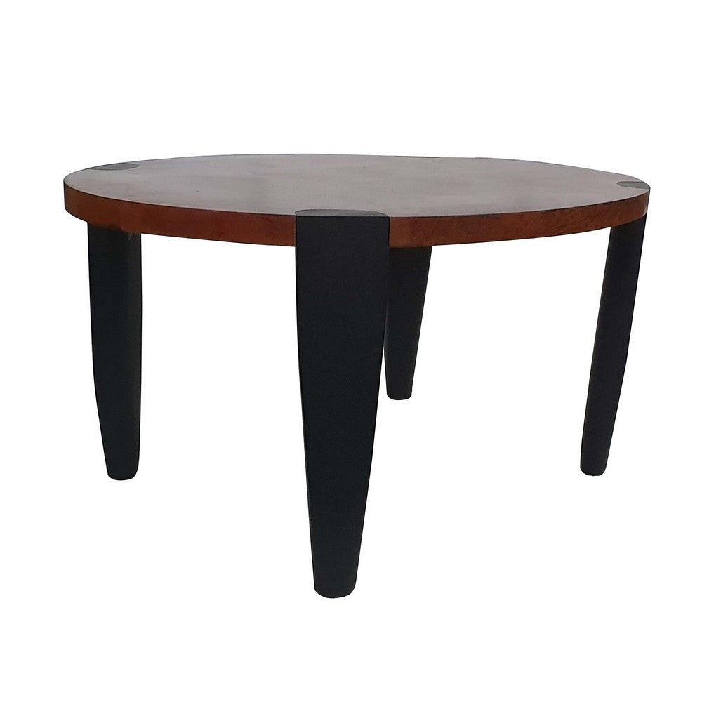 Max 35 Inch Oval Top Coffee Table, Mango Wood, Iron Frame, Brown, Black By Casagear Home