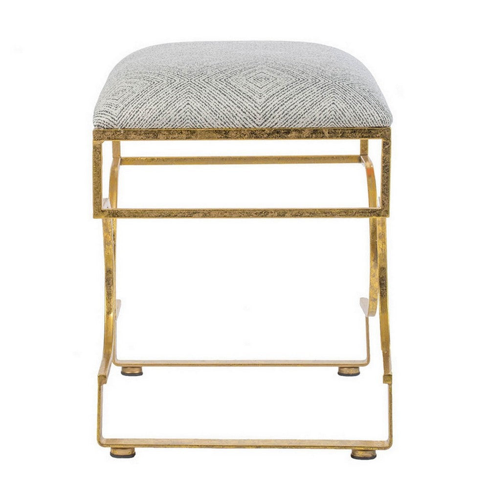 24 Inch Modern Ultra Padded Ottoman Geometric Frame Gray Gold Patina By Casagear Home BM285036