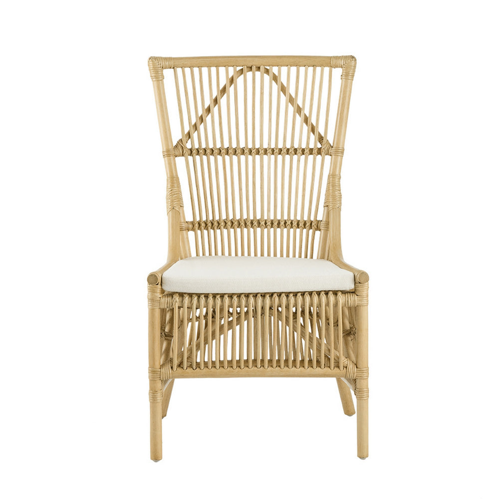 23 Inch Rattan Dining Side Chair Soft Padded Seat Natural Brown White By Casagear Home BM285041