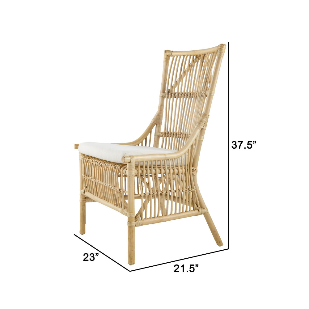 23 Inch Rattan Dining Side Chair Soft Padded Seat Natural Brown White By Casagear Home BM285041