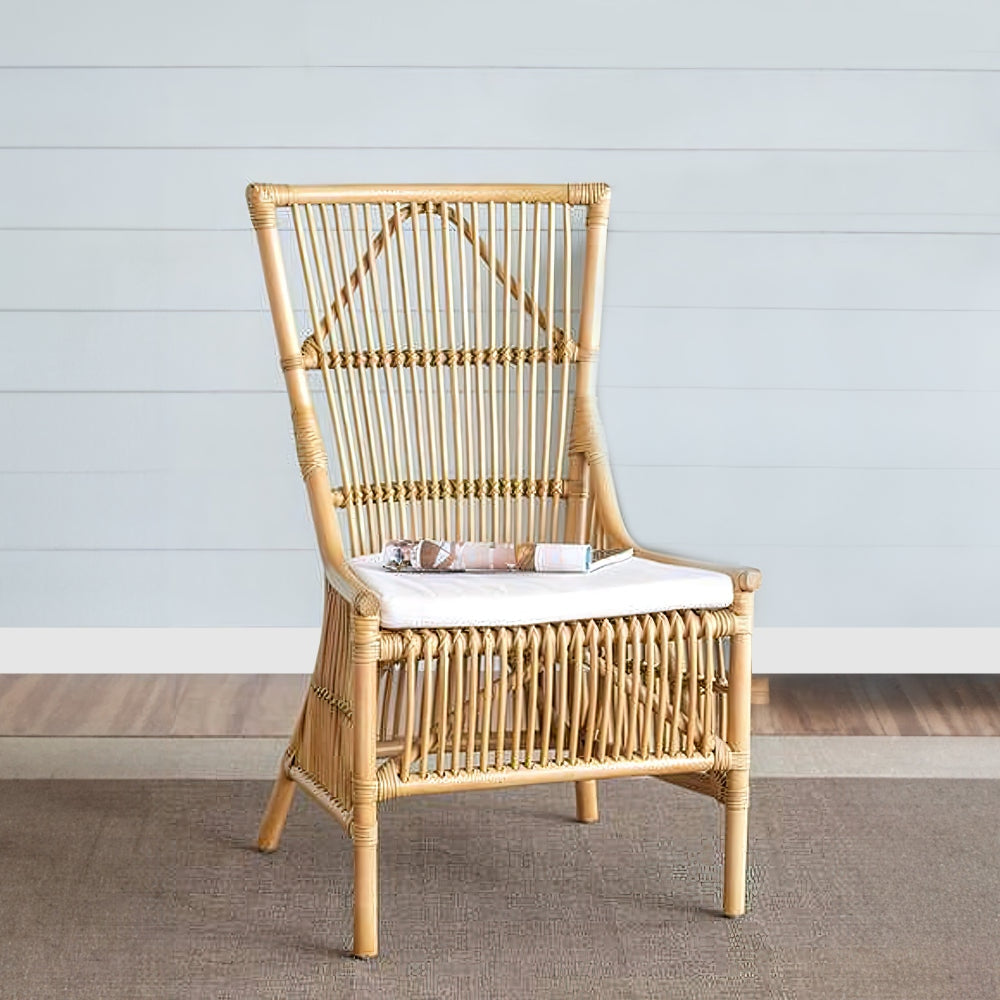 23 Inch Rattan Dining Side Chair, Soft Padded Seat, Natural Brown, White By Casagear Home