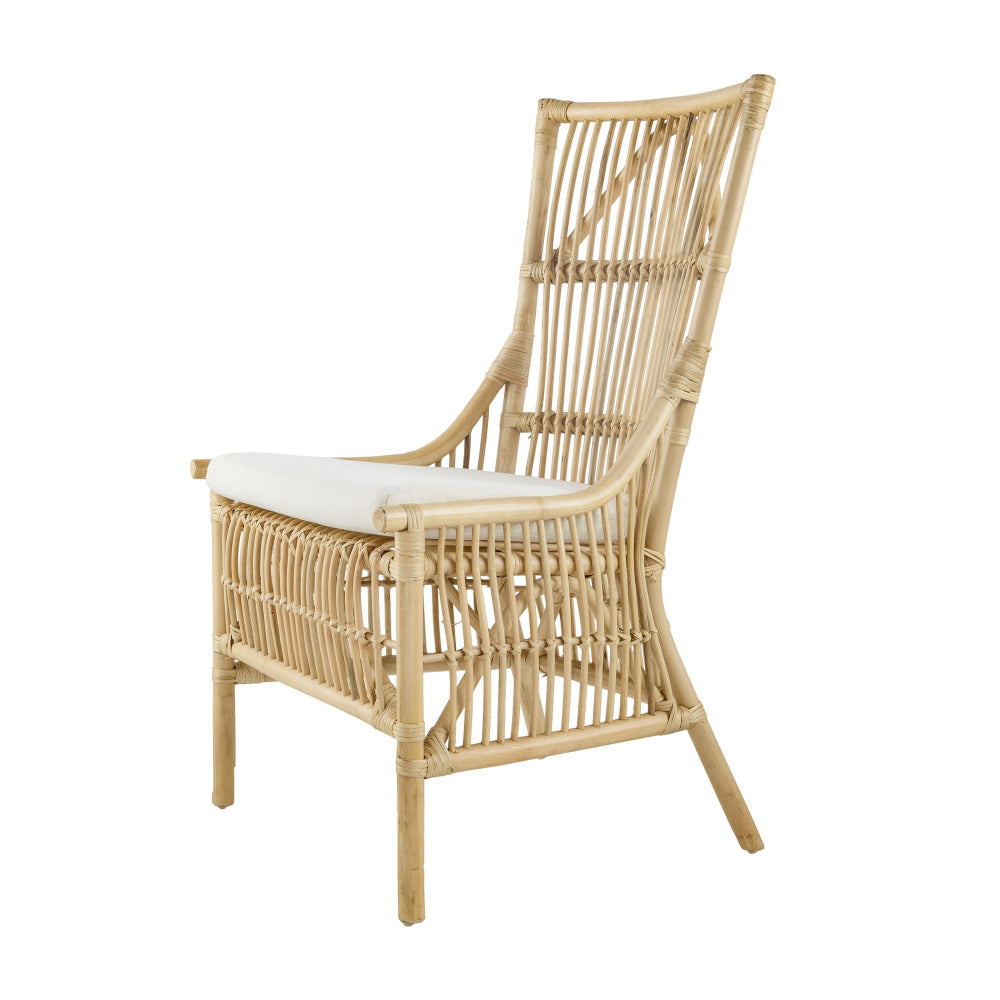 23 Inch Rattan Dining Side Chair Soft Padded Seat Natural Brown White By Casagear Home BM285041