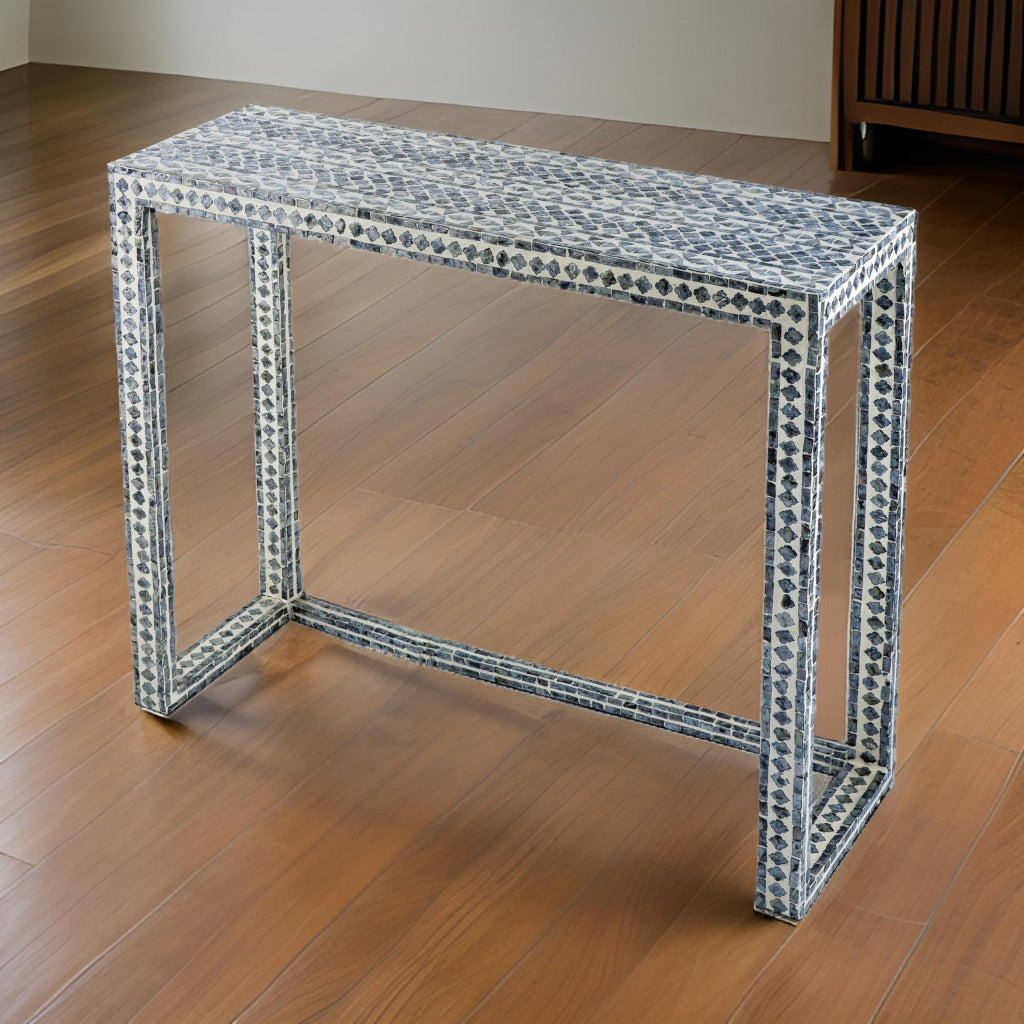 36 Inch Accent Console Table Capiz Shell Inlay Rectangular Gray By Casagear Home BM285102