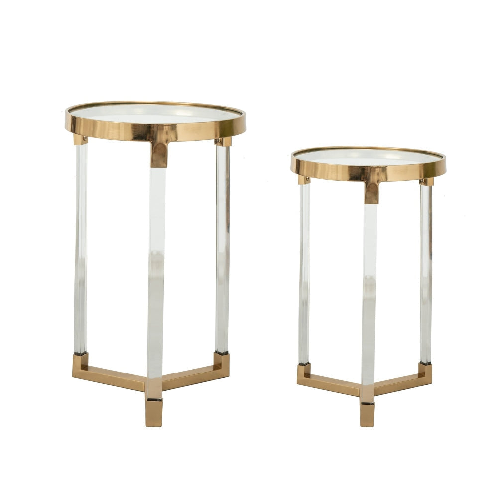 24 21 Accent Tables Acrylic Clear Legs Glass Top Set of 2 Gold By Casagear Home BM285128