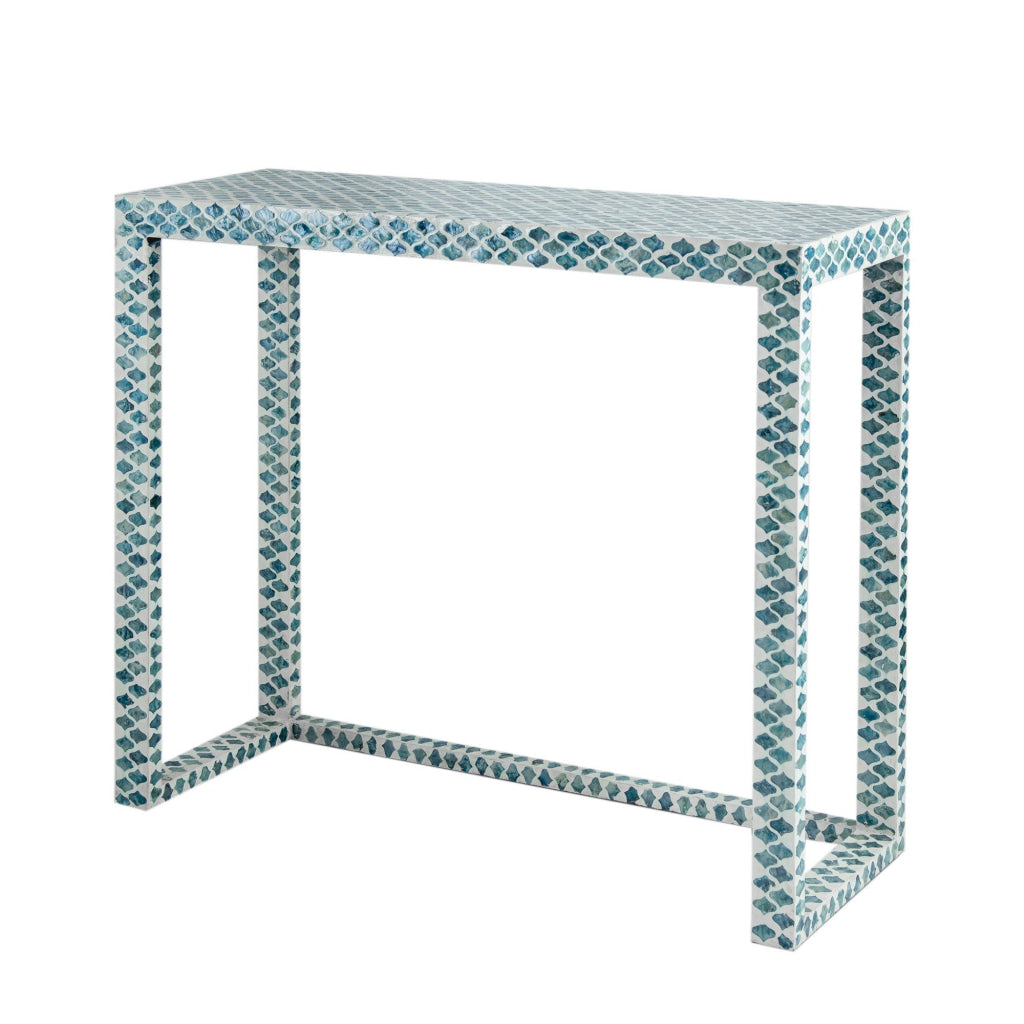 36 Inch Accent Console Table Capiz Shell Inlay Rectangular Blue By Casagear Home BM285148