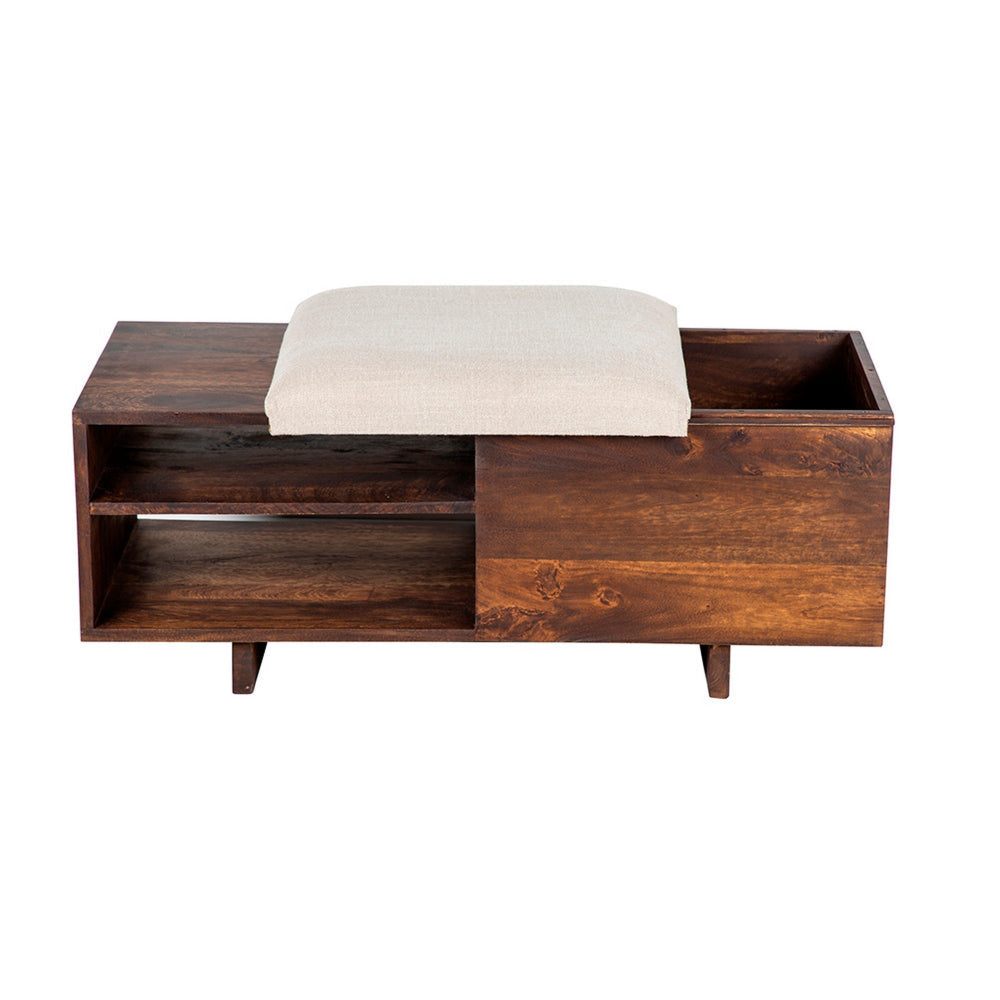 40 Inch Accent Storage Bench Sliding Cushion Top Modern Brown Wood By Casagear Home BM285207