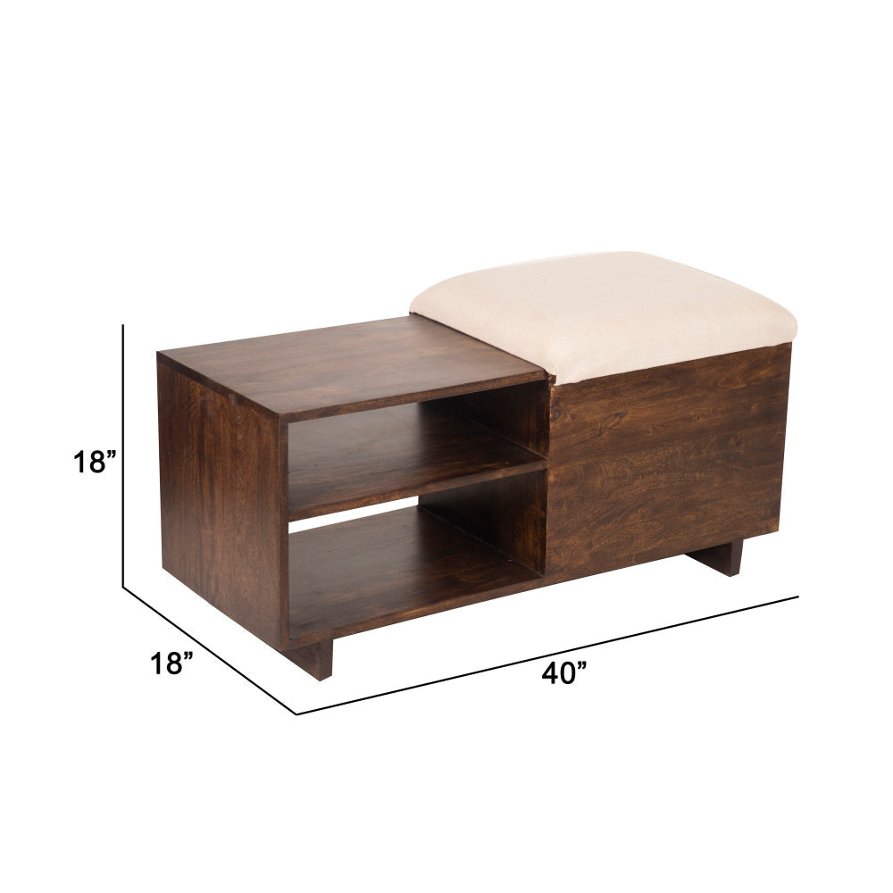 40 Inch Accent Storage Bench Sliding Cushion Top Modern Brown Wood By Casagear Home BM285207