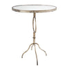 28 Inch Accent Side Table, Oval Mirror Top, Metal Base, Rustic Gold Finish By Casagear Home