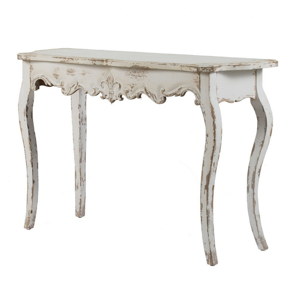 30 Inch Console Table Fir Wood Rectangle Curved Legs Distressed White By Casagear Home BM285232