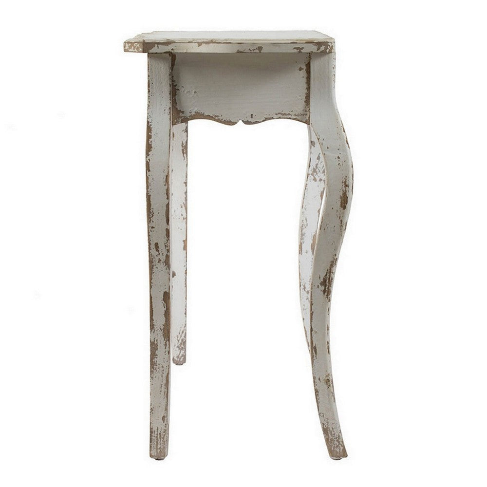 30 Inch Console Table Fir Wood Rectangle Curved Legs Distressed White By Casagear Home BM285232