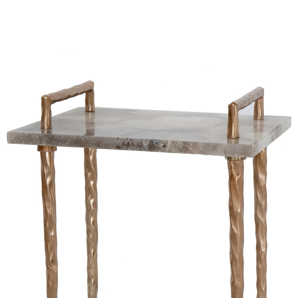 22 Inch Accent Table Agate Stone Top Modern Sleek Metal Frame Bronze By Casagear Home BM285234