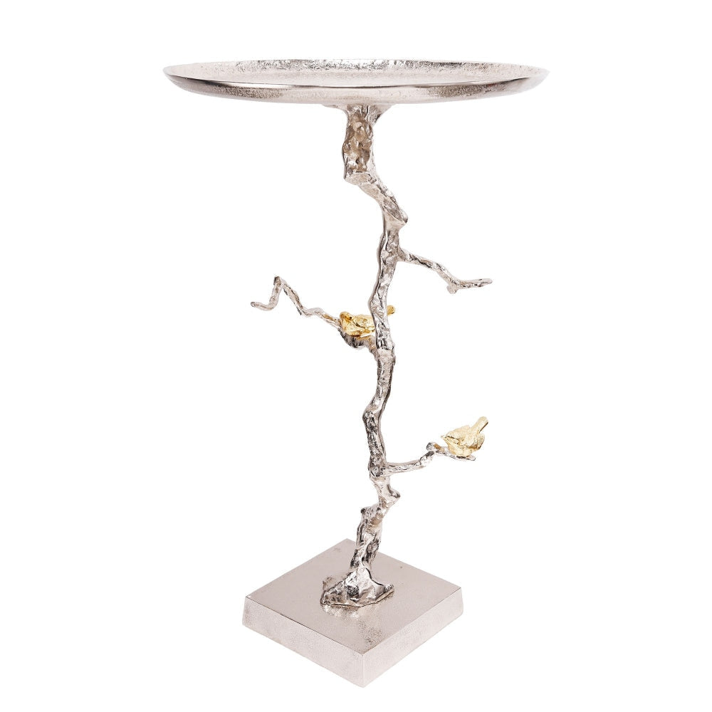 28 Inch Accent Table Artful Branch Like Frame Gold Bird Accents Silver By Casagear Home BM285256