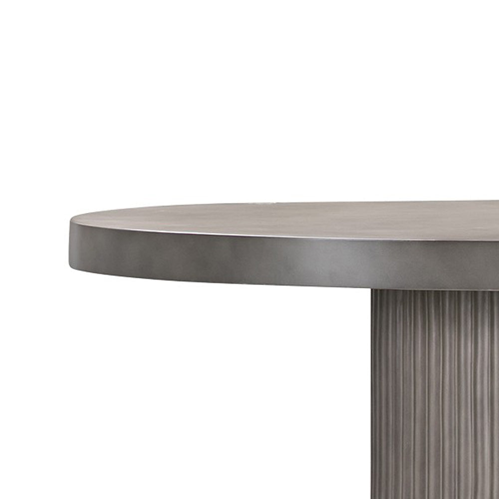 75 Inch Modern Concrete Oval Dining Table Fluted Platform Base Gray Tone By Casagear Home BM285295