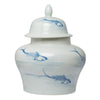 18 Inch Porcelain Ginger Jar Artful Wispy Fish Classic White and Blue By Casagear Home BM285358