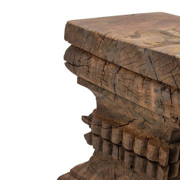 20 Inch Accent Table Rustic Pillar Pedestal with Scrolled Carvings Brown By Casagear Home BM285367