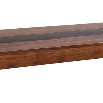 52 Inch Modern Coffee Table Acacia Wood with Classic Block Legs Brown By Casagear Home BM285385