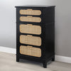 Dana 46 Inch Tall Dresser Chest, Pine Wood, Woven Rattan, 5 Drawers, Black By Casagear Home