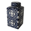 10 Inch Lidded Jar Porcelain Construction Deep Blue Graphic Trellis By Casagear Home BM285534