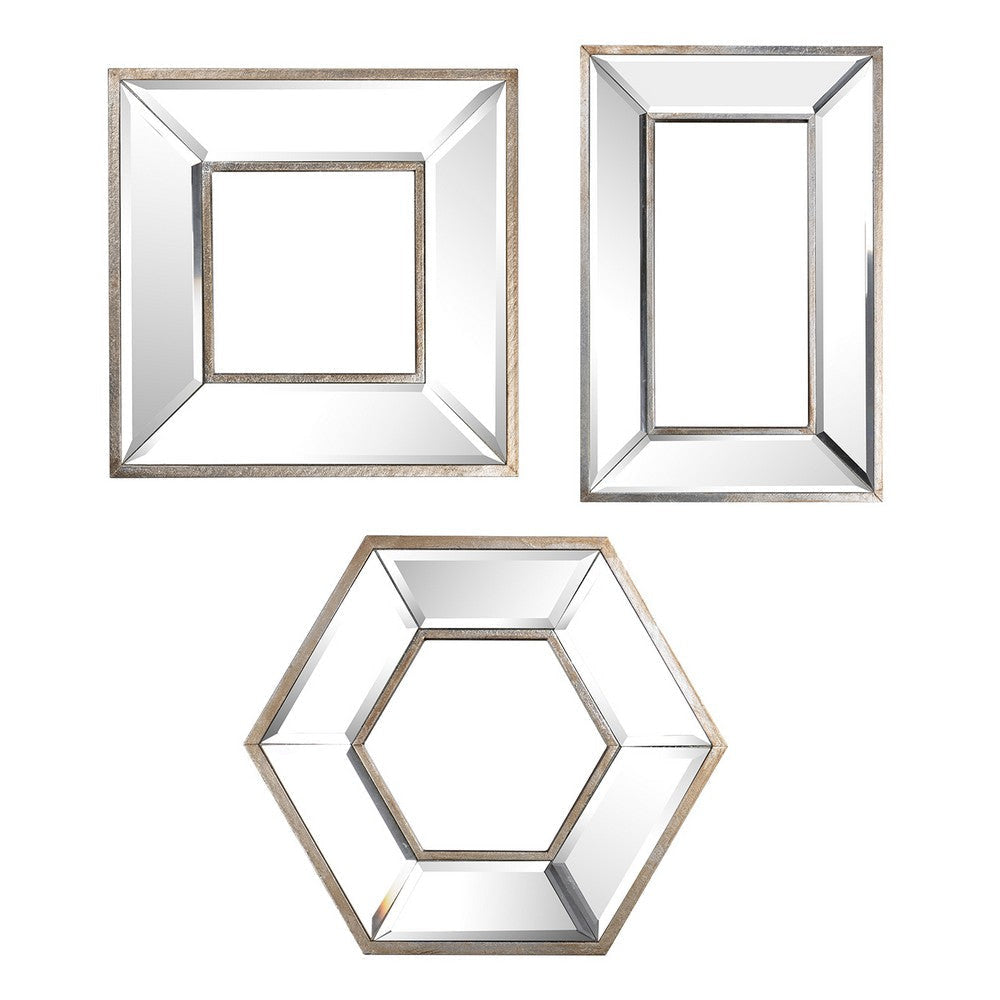 18 14 11 Inch Modern Accent Wall Mirror Set of 3 Varied Shapes Silver By Casagear Home BM285569