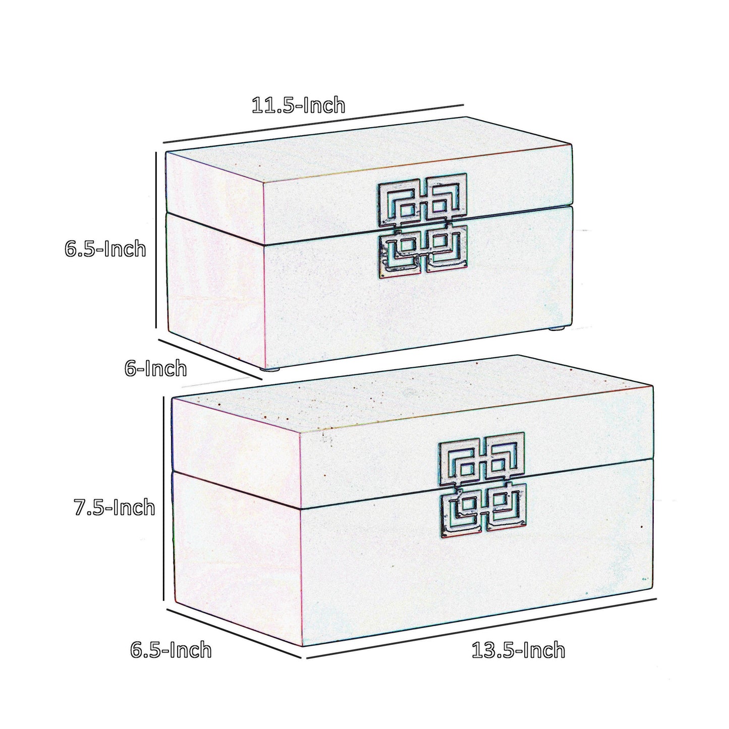 Neo 14 11 Inch Set of 2 Decorative Boxes Geometric Metal Accents Orange By Casagear Home BM285589