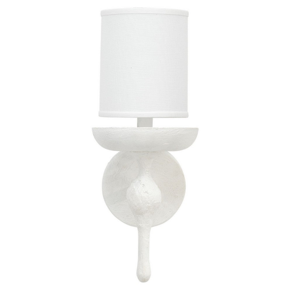 Zoe 12 Inch Wall Sconce Plaster Candelabra Design Base Linen Shade White By Casagear Home BM285717