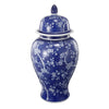 18 Inch Porcelain Ginger Jar Finial Lid and Round Curved Blue Flowers By Casagear Home BM285950