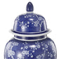 18 Inch Porcelain Ginger Jar Finial Lid and Round Curved Blue Flowers By Casagear Home BM285950