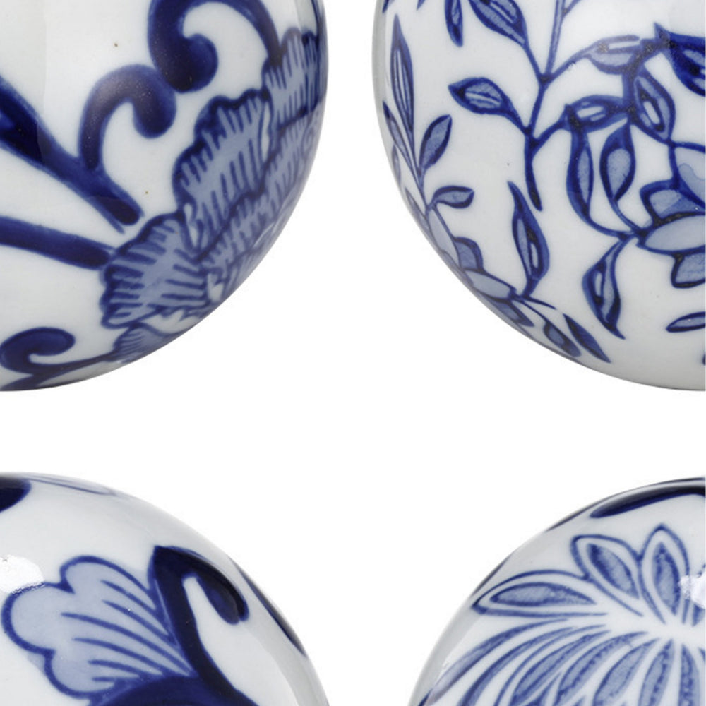 4 Inch Decorative Ball Set of 6 Orbs Blue And White Printed Porcelain By Casagear Home BM286144