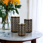 Set of 3 Lantern Candle Holders Moroccan Lattice Gold Black Metal Frames By Casagear Home BM286153