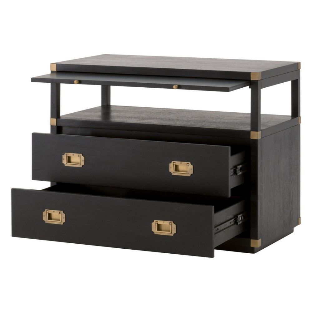 35 Inch Wood Nightstand with 2 Drawers and 1 Shelf Modern Gold Black By Casagear Home BM286281