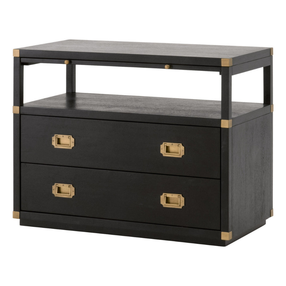 35 Inch Wood Nightstand with 2 Drawers and 1 Shelf Modern Gold Black By Casagear Home BM286281