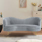 Enzo 74 Inch Modern Loveseat, Channel Tufted Kidney Shape, Gray and Gold By Casagear Home