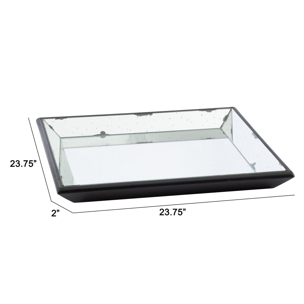 Modern Style Mirrored Surface Square Decorative Tray 24 Inch Black By Casagear Home BM286364