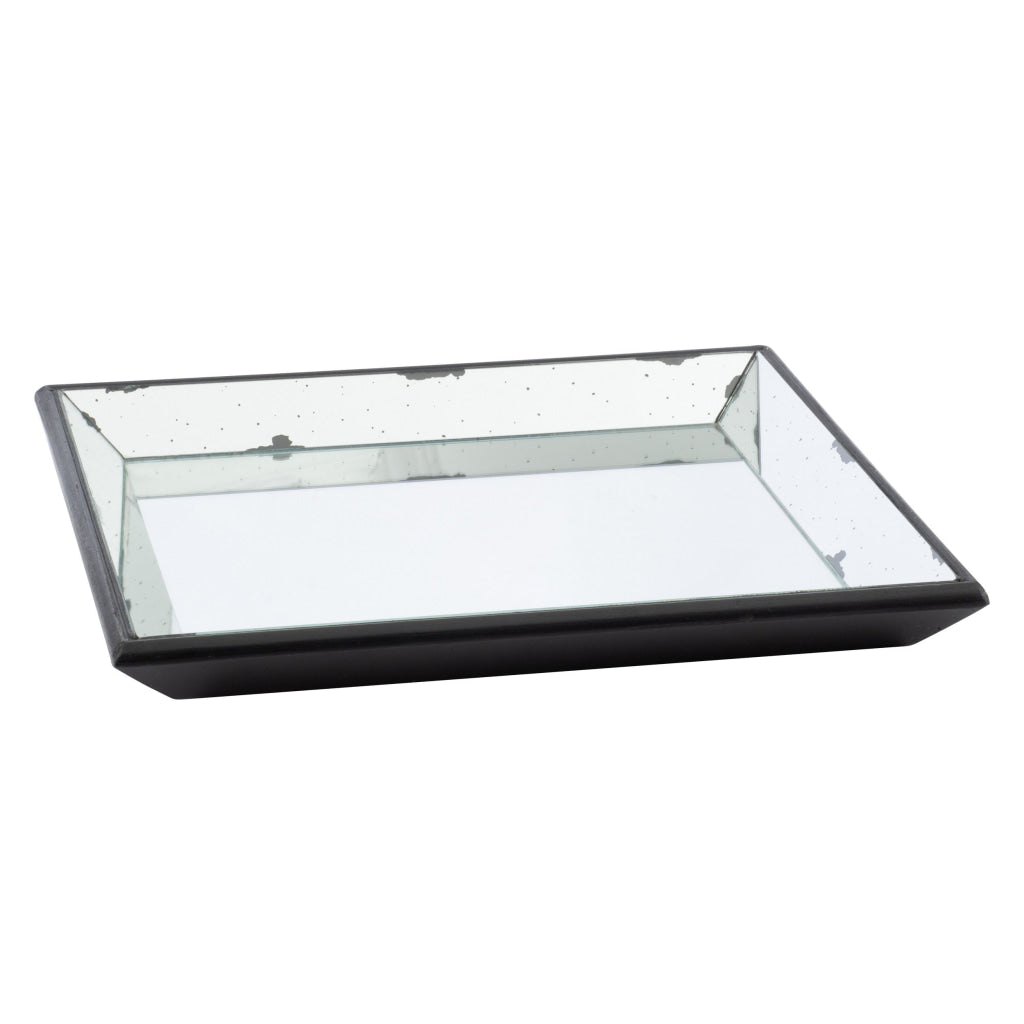 Modern Style Mirrored Surface, Square Decorative Tray, 24 Inch, Black By Casagear Home