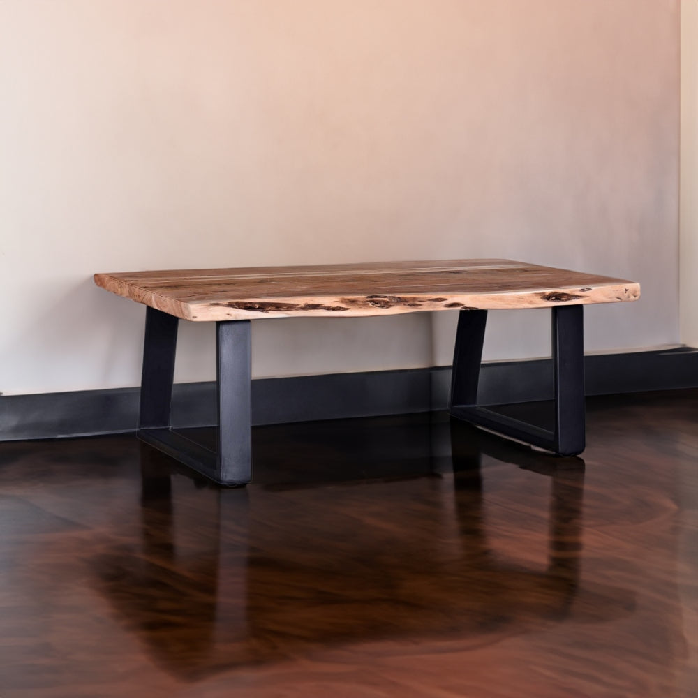 45 Inch Rustic Coffee Table, Wood Tabletop, Iron Legs, Eco Friendly, Brown By Casagear Home