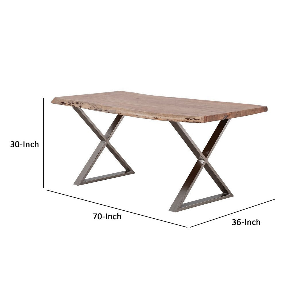 70 Inch Modern Dining Table Wood Tabletop Crossed Legs Brown Chrome By Casagear Home BM286414