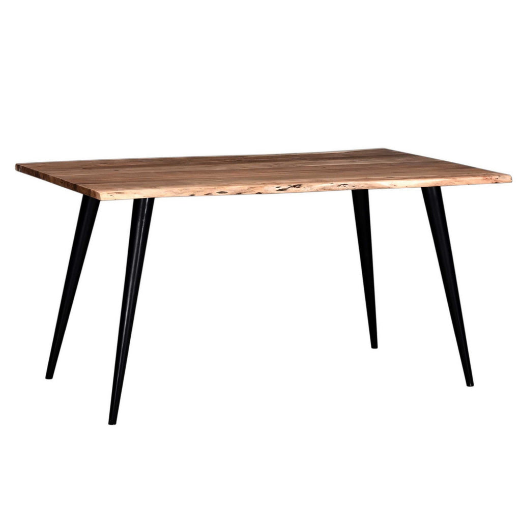 Zor 58 Inch Dining Table, Live Edge Acacia Wood, Light Oak Brown, Black By Casagear Home