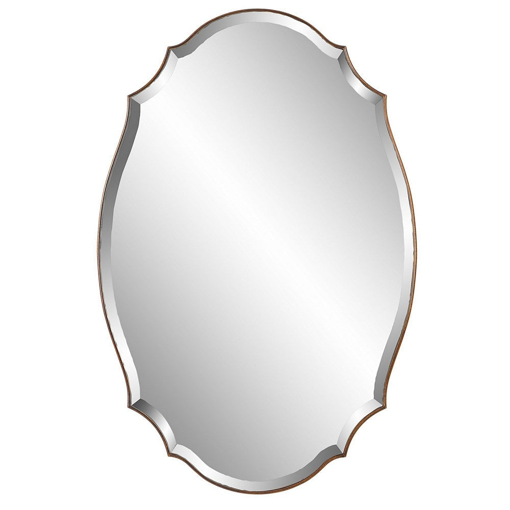 28 x 42 Modern Round Accent Mirror with Curved Edges, Bronze, Gold Finish By Casagear Home