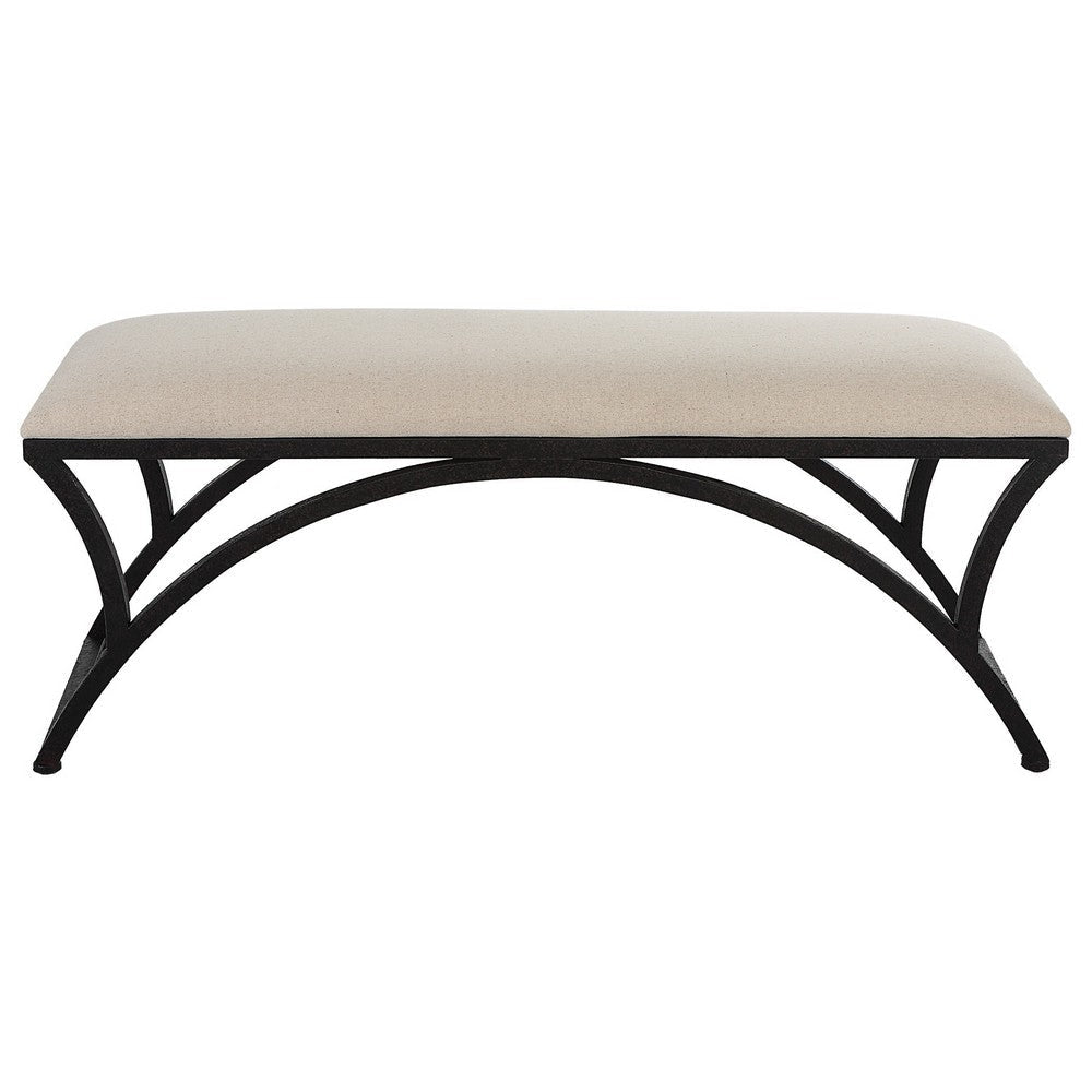 47 Inch Modern Accent Bench with Arched Frame Cushioned Top Beige Black By Casagear Home BM286551